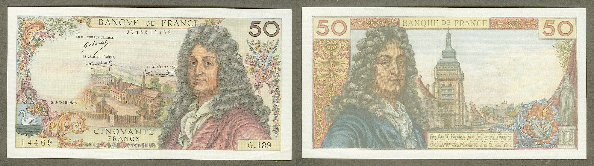 50 Francs Racine  6.3.1969 SUP+